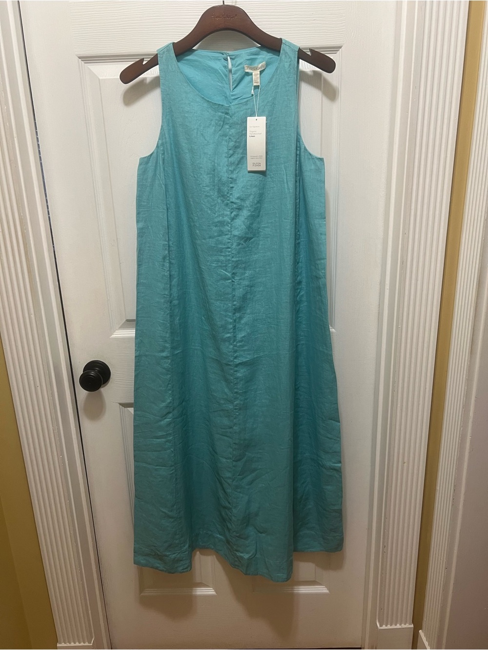 Eileen Fisher Sleeveless Linen Maxi in Aqua